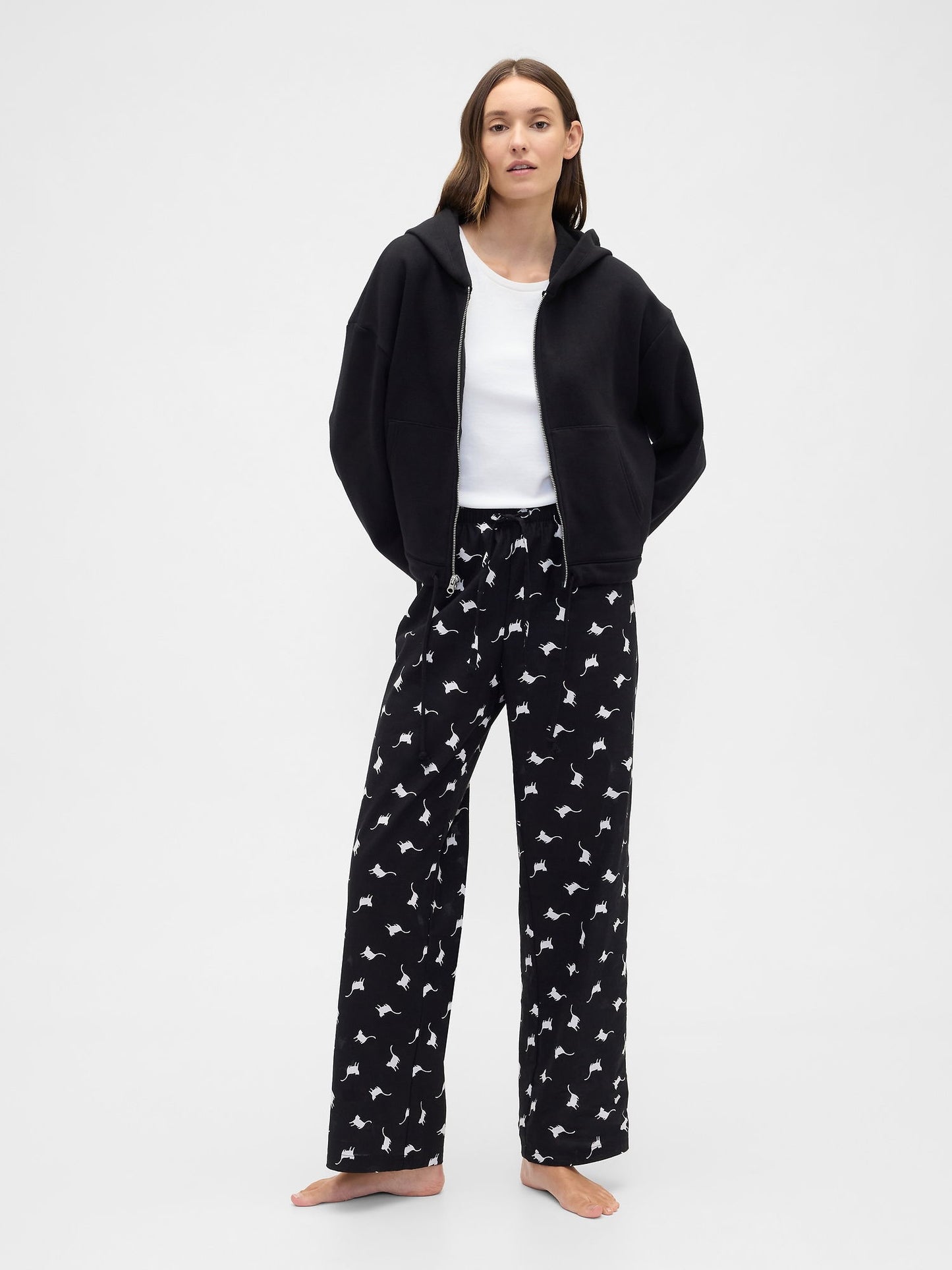 Siyah Desenli Poplin Pijama Altı