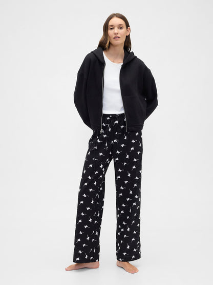 Siyah Desenli Poplin Pijama Altı