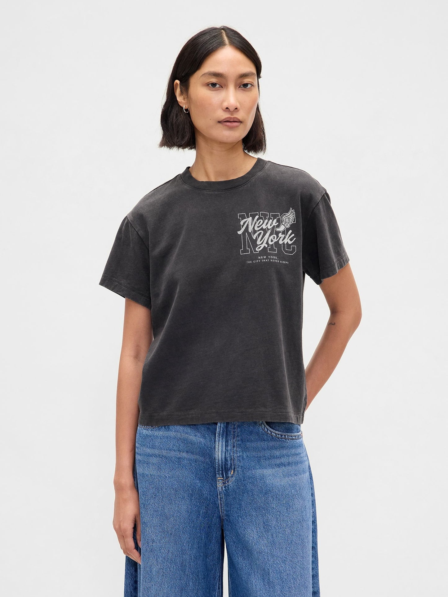Koyu Gri Relaxed Nyc Grafik T-shirt