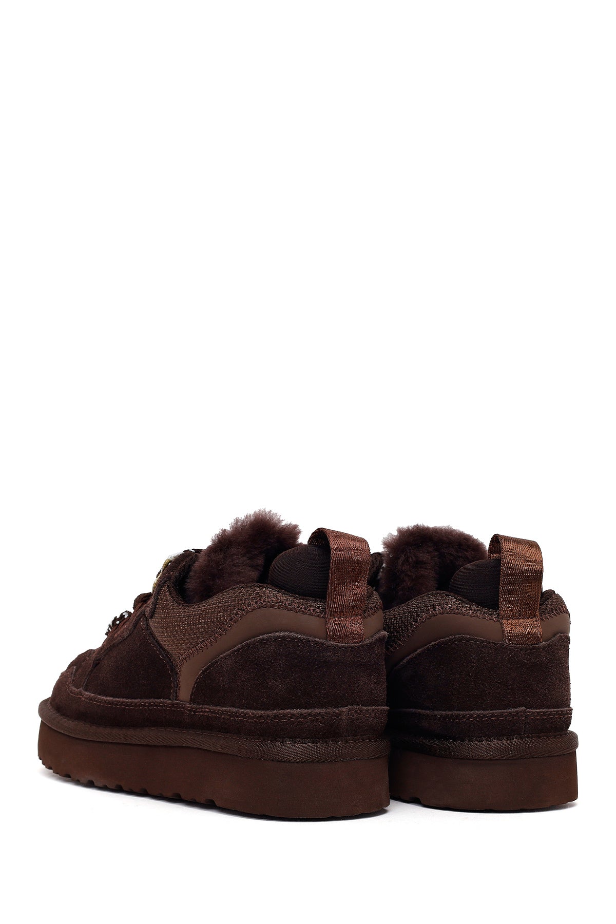 Kadın Kahverengi Bağcıklı Kalın Tabanlı Tüylü Süet Deri Teddy Sneaker