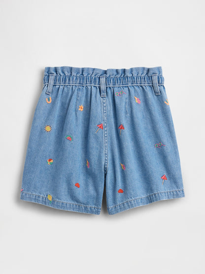 Açık Mavi High Rise Relaxed Pull-on Denim Şort