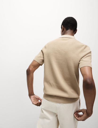 Pamuk Karışımlı Dokulu Örme Polo Yaka Tişört