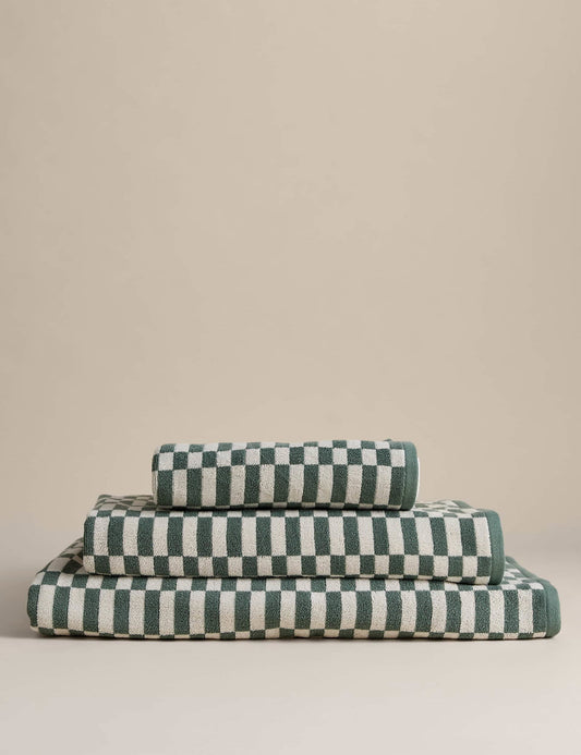 Saf Pamuk Geometrik Kareli Havlu