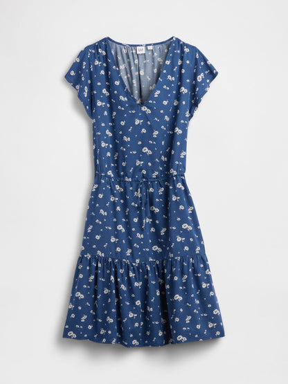 Mavi Tiered Flutter Sleeve Mini Elbise