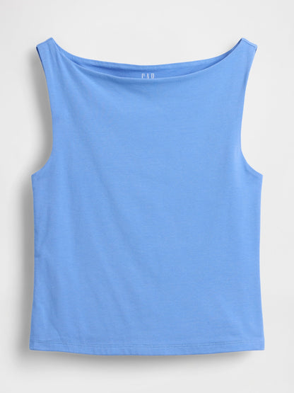 Açık Mavi Closeknit Jersey Botneck Kısa Kolsuz Üst