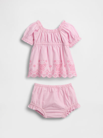 Pembe Kelebek Işlemeli Outfit Set