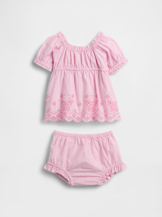 Pembe Kelebek Işlemeli Outfit Set