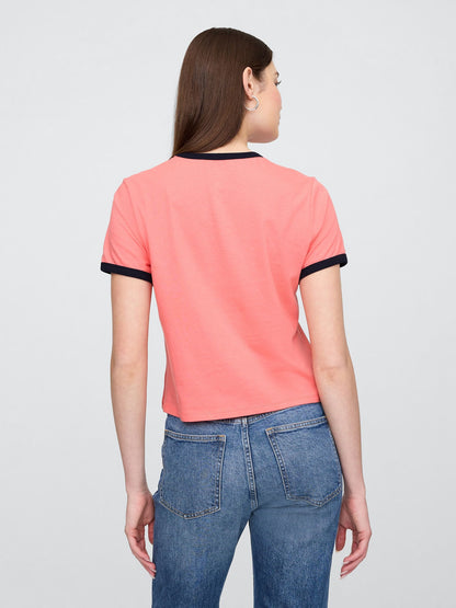 Pembe Gap Logo Grafik Baskılı T-shirt