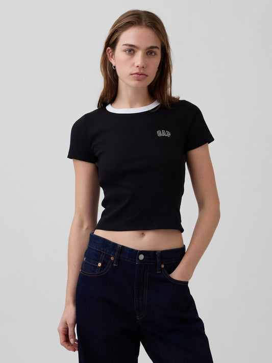 Siyah Ribbed Gap Logo Baby Crop T-shirt