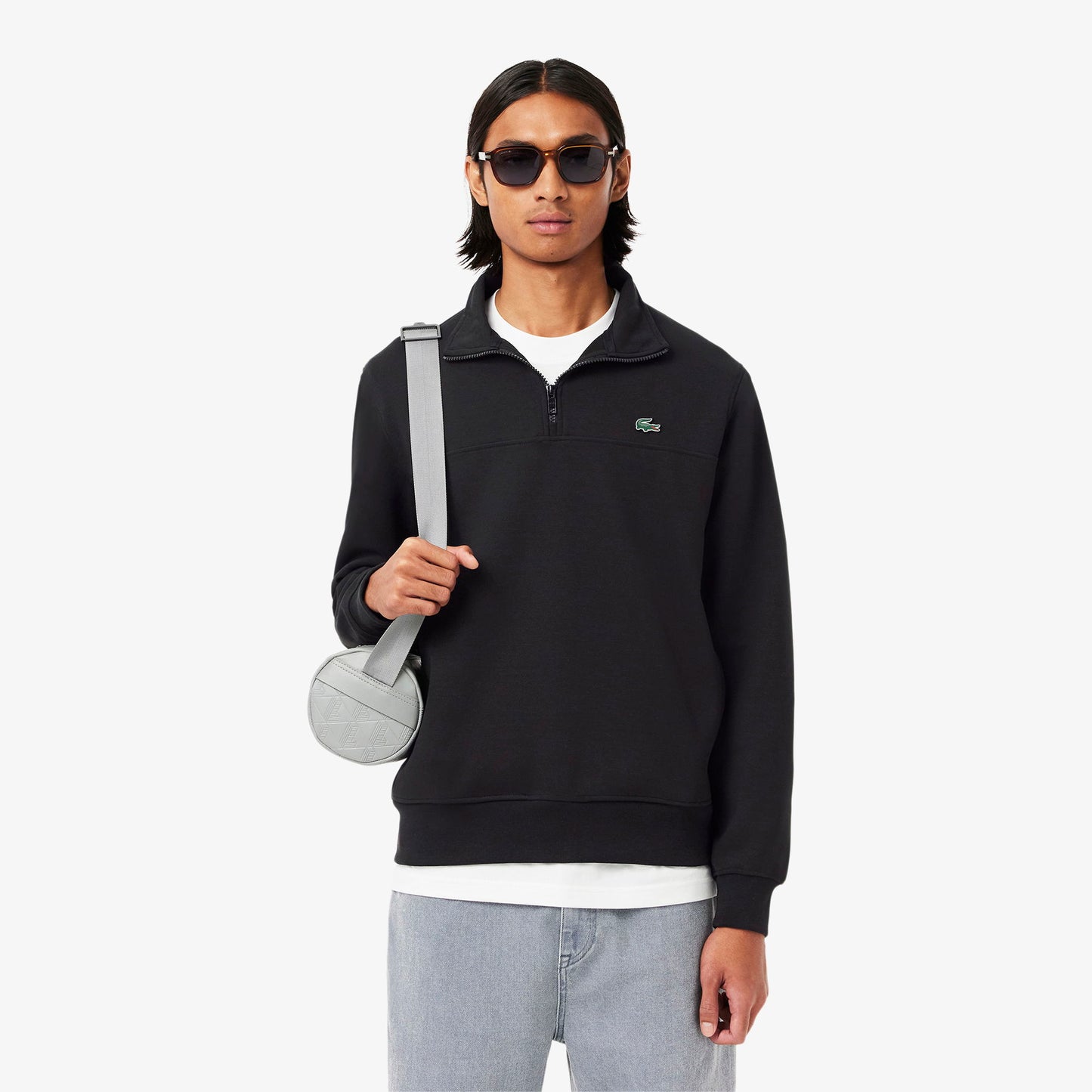 Lacoste Erkek Classic Fit Yarım Fermuarlı Siyah Sweatshirt