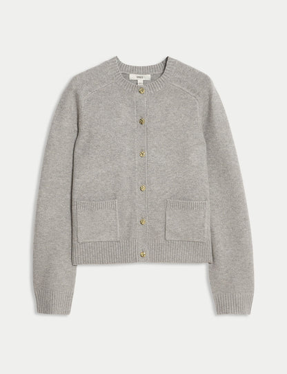 Air Yarn Yuvarlak Yaka Düğmeli Kısa Triko Hırka