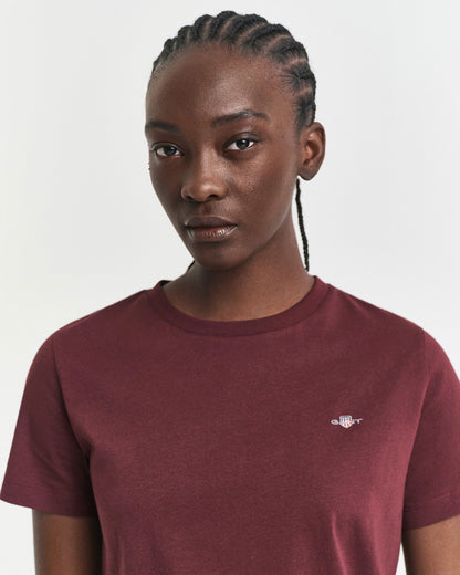 Gant Kadın Bordo Regular Fit Bisiklet Yaka T-shirt