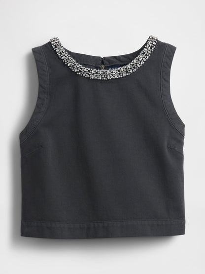 Siyah Jewel-neck Shell Tank Bluz