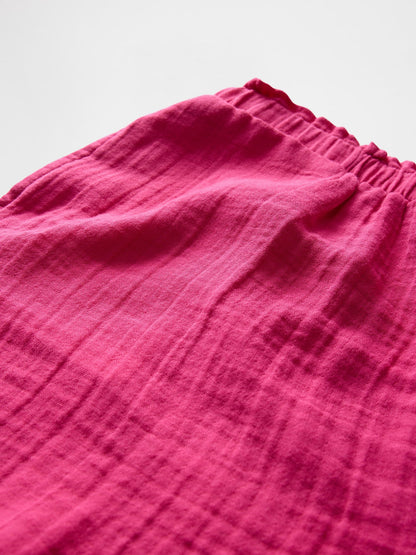Pembe Crinkle Gauze Şort
