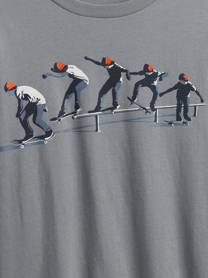 Gri Grafik Baskılı T-shirt