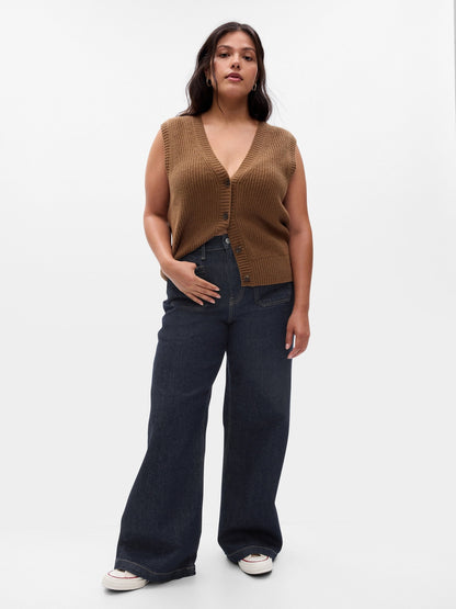 Lacivert High Rise Stride Wide-leg Jean Pantolon