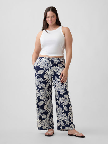 Çok Renkli Mid Rise Pull-on Wide-leg Pantolon