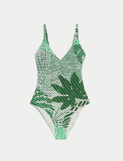Regular Fit Yaprak Desenli Plunge Mayo