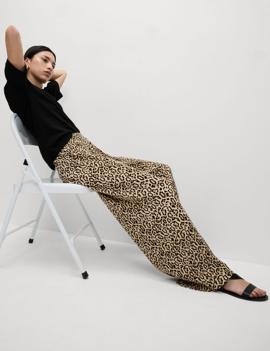 Leopar Desenli Wide Leg Pantolon