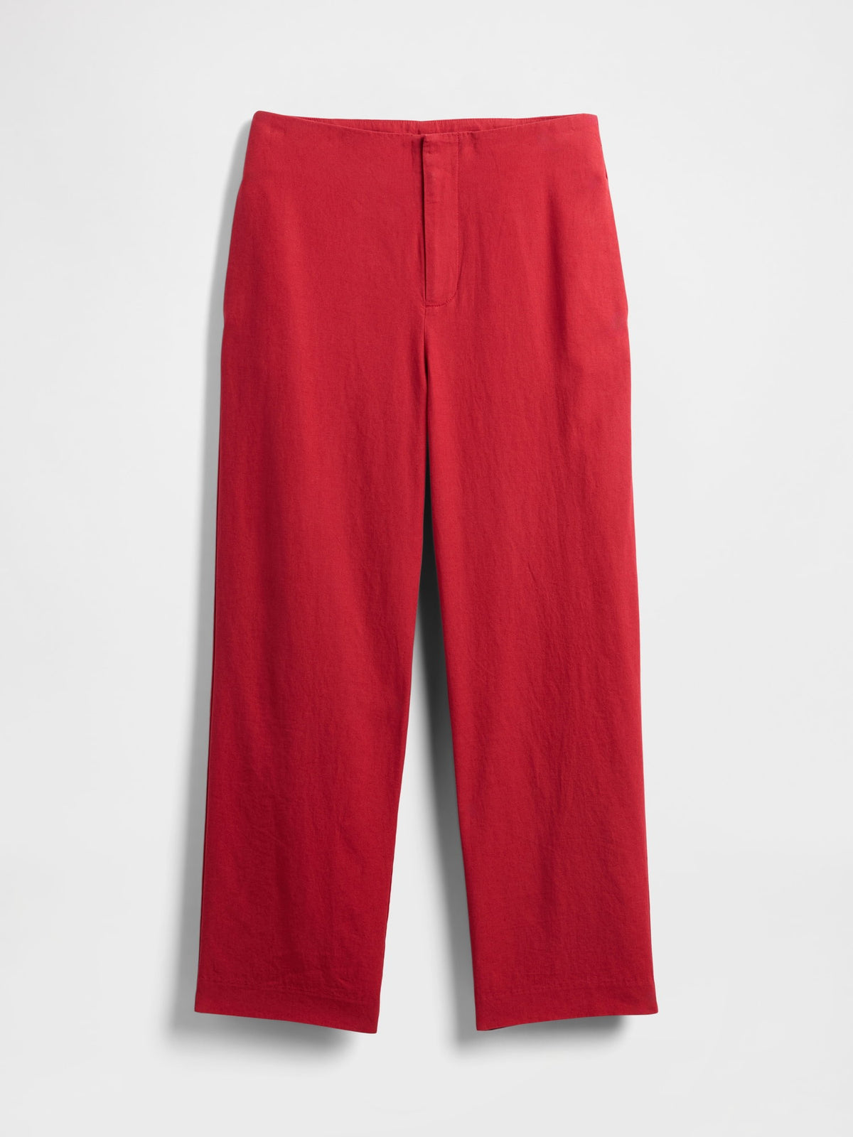 Kırmızı Keten Karışımlı Relaxed Straight Ankle Pantolon