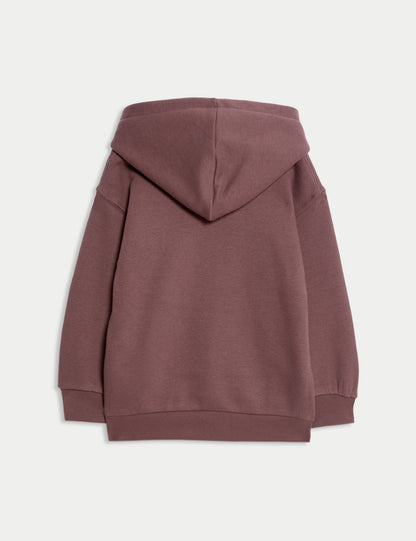 Pamuk Karışımlı Düz Kapüşonlu Sweatshirt