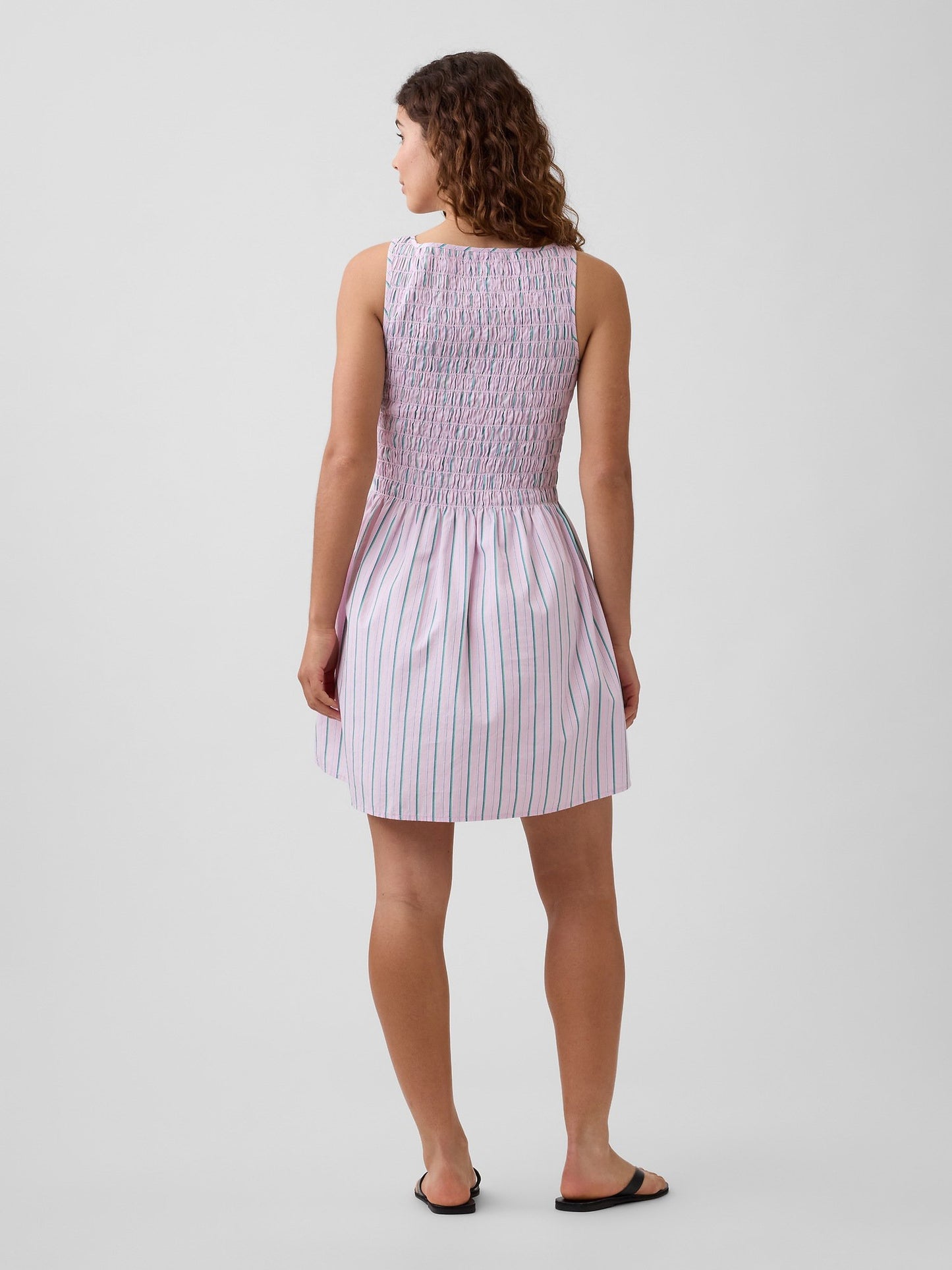 Pembe Smocked Boatneck Mini Elbise