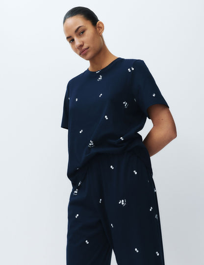 Saf Pamuklu Baskılı Pijama Takımı