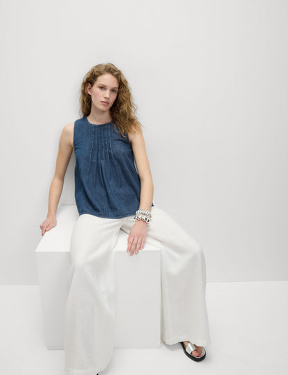 Saf Pamuk Denim Bluz