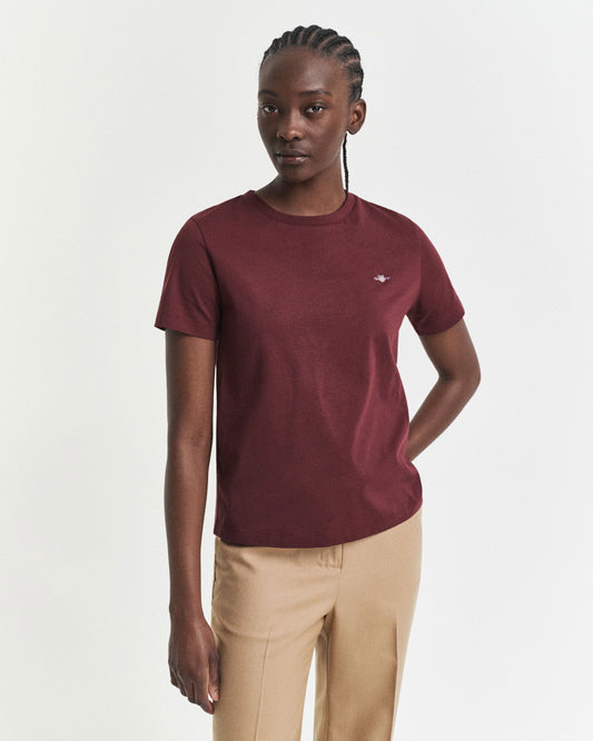 Gant Kadın Bordo Regular Fit Bisiklet Yaka T-shirt