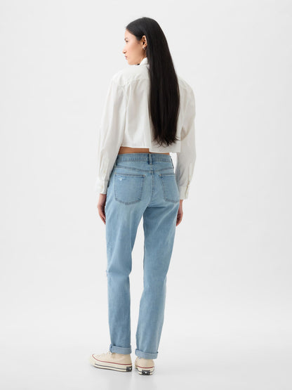Açık Mavi Mid Rise Girlfriend Jean Pantolon