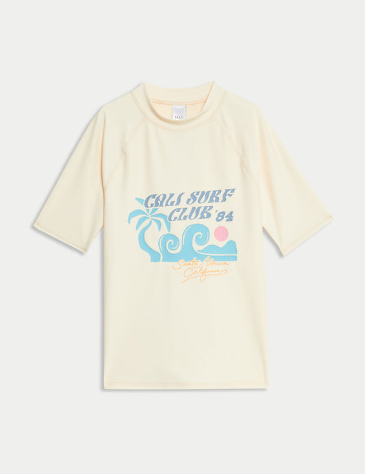 Cali Surf Club Desenli Kısa Kollu Deniz Tişörtü (6–16 Yaş)