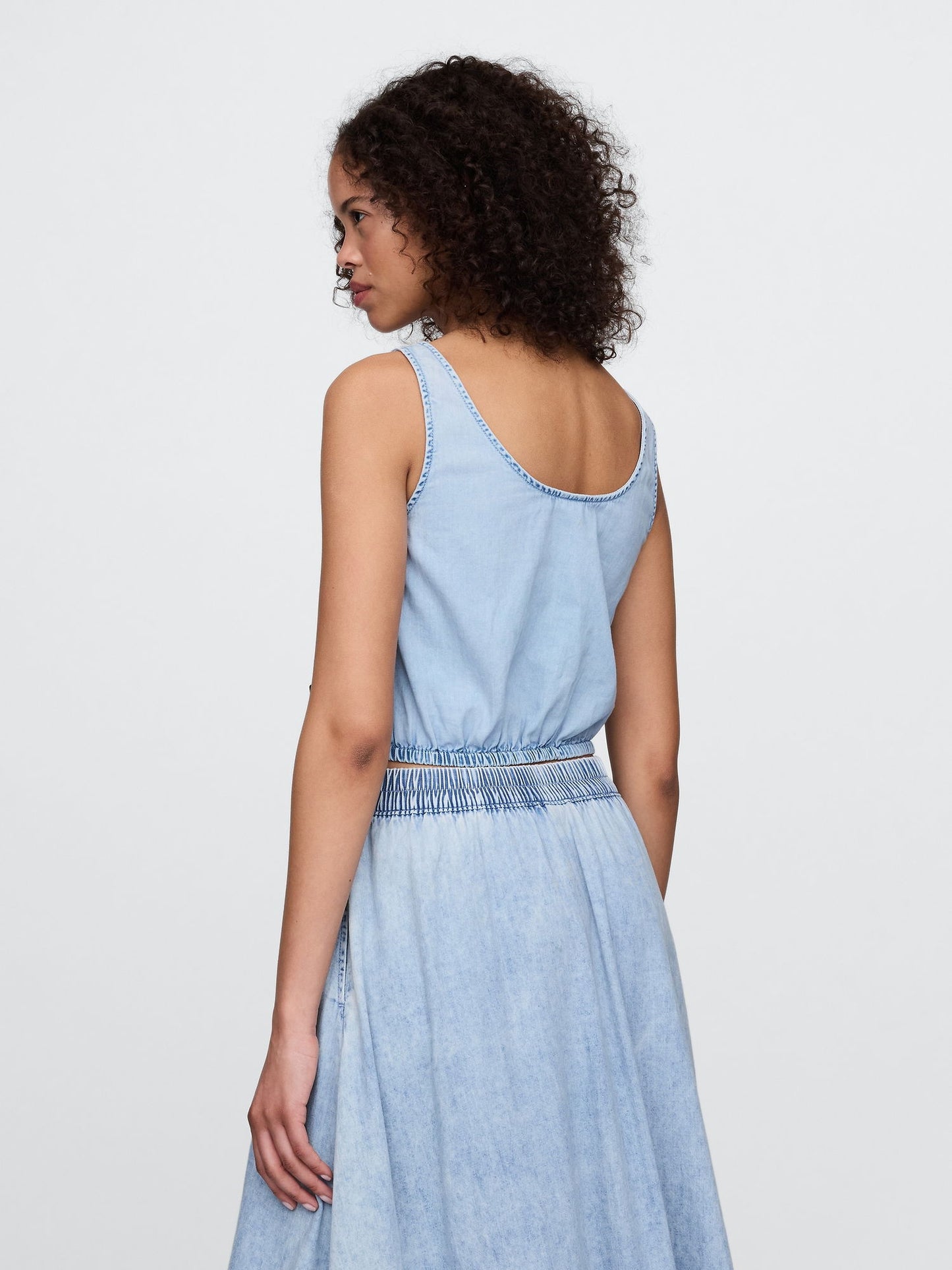 Mavi Denim Büzgülü Crop Bluz