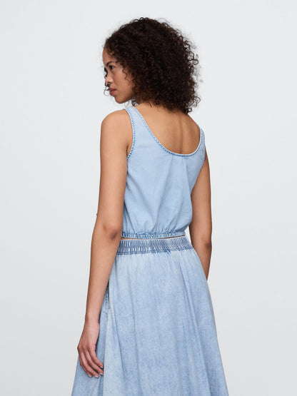 Mavi Denim Büzgülü Crop Bluz