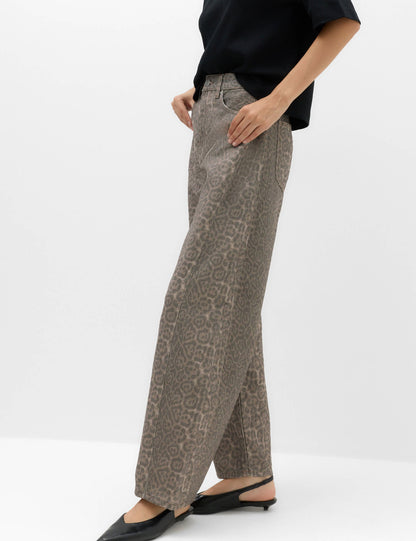 Leopar Desenli Barrel Jean Pantolon