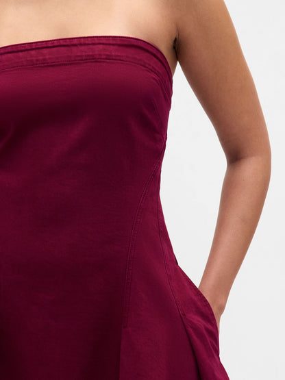 Bordo Denim Mini Elbise