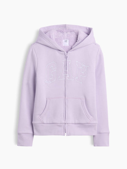 Açık Mavi Sherpa Astarlı Logo Fermuarlı Sweatshirt