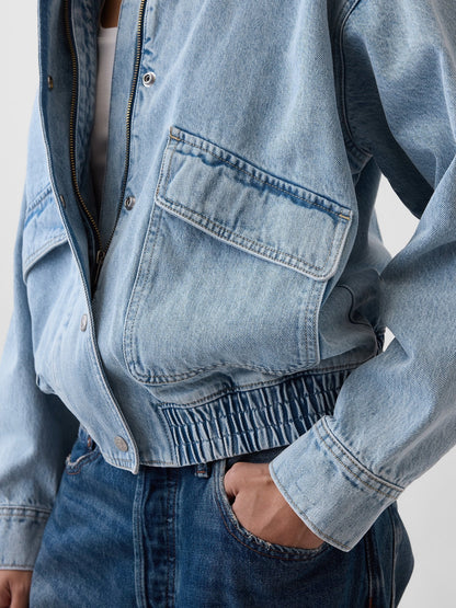 Açık Mavi Oversized Denim Bomber Ceket