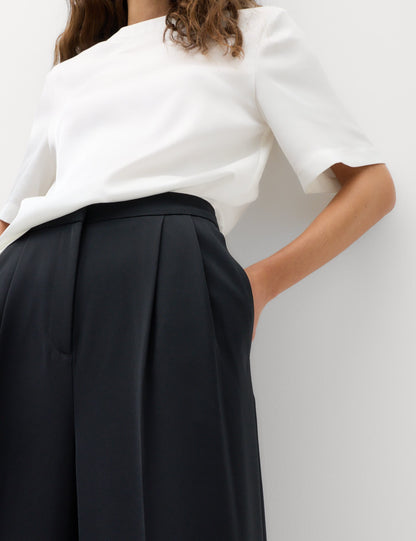 Saf Pamuk Pileli Wide Leg Pantolon