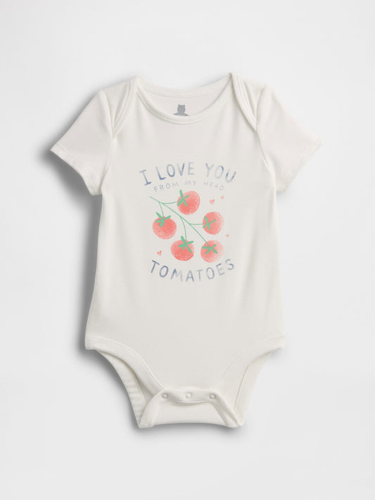Beyaz First Favorites Grafik Baskılı Bodysuit