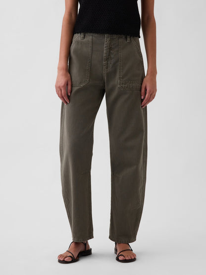 Haki Mid Rise Barrel Utility Ankle Pantolon