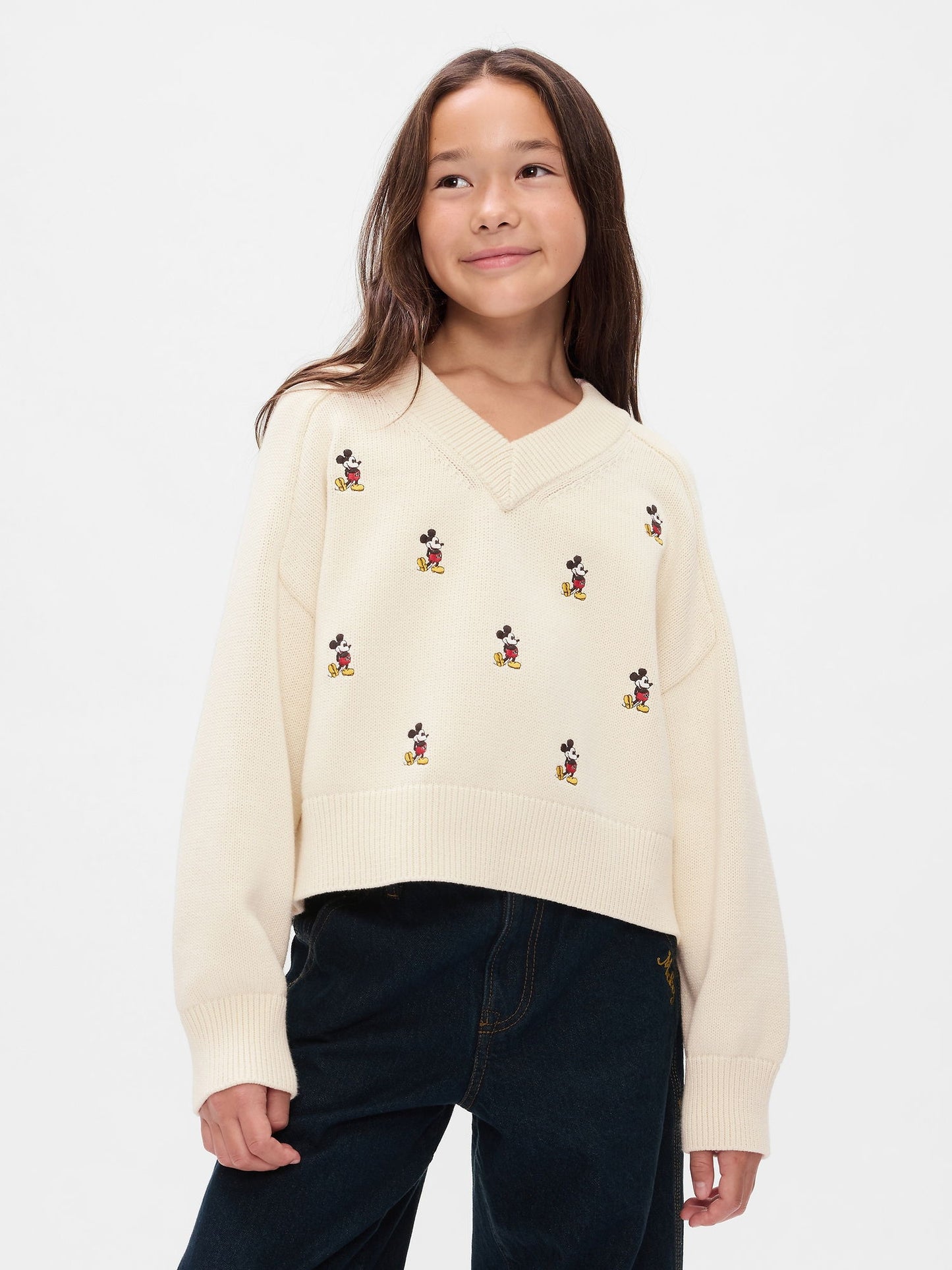 Kırık Beyaz Gap × Disney Mickey Mouse Işlemeli Kazak