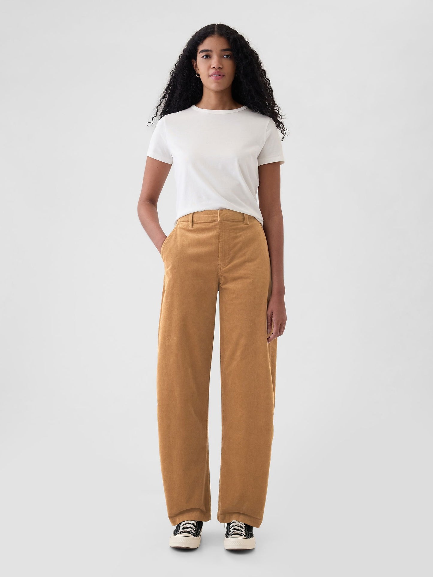 Kahverengi High Rise Kadife Tapered Ankle Pantolon