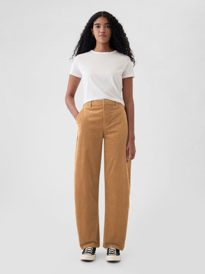 Kahverengi High Rise Kadife Tapered Ankle Pantolon