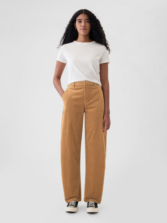 Kahverengi High Rise Kadife Tapered Ankle Pantolon