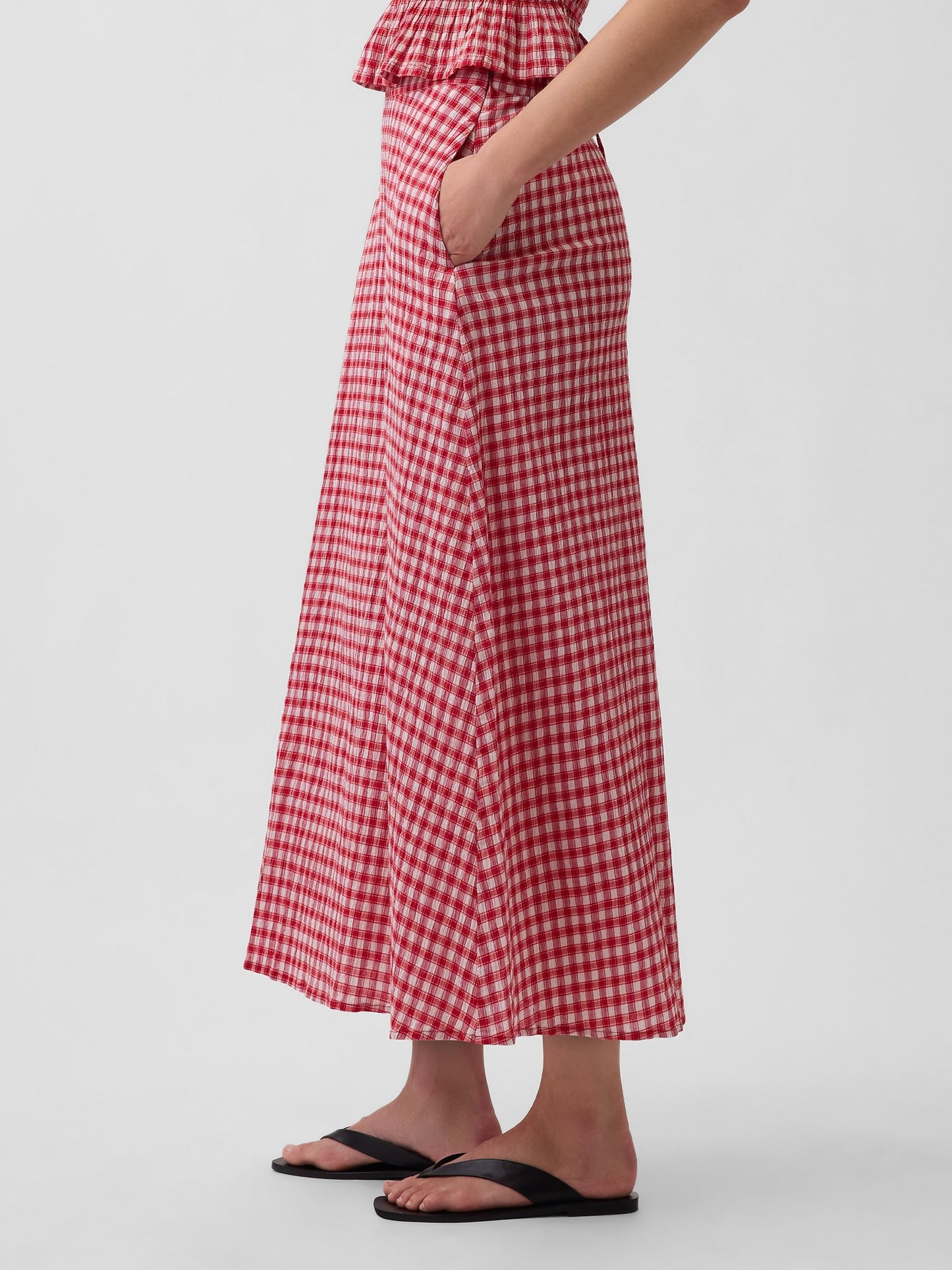 Kırmızı Gingham Maxi Etek