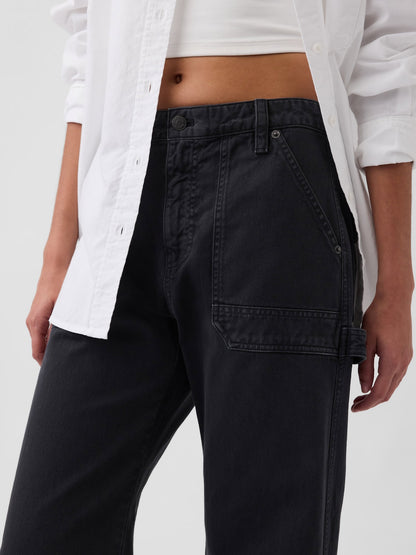 Siyah Mid Rise Barrel Utility Ankle Pantolon