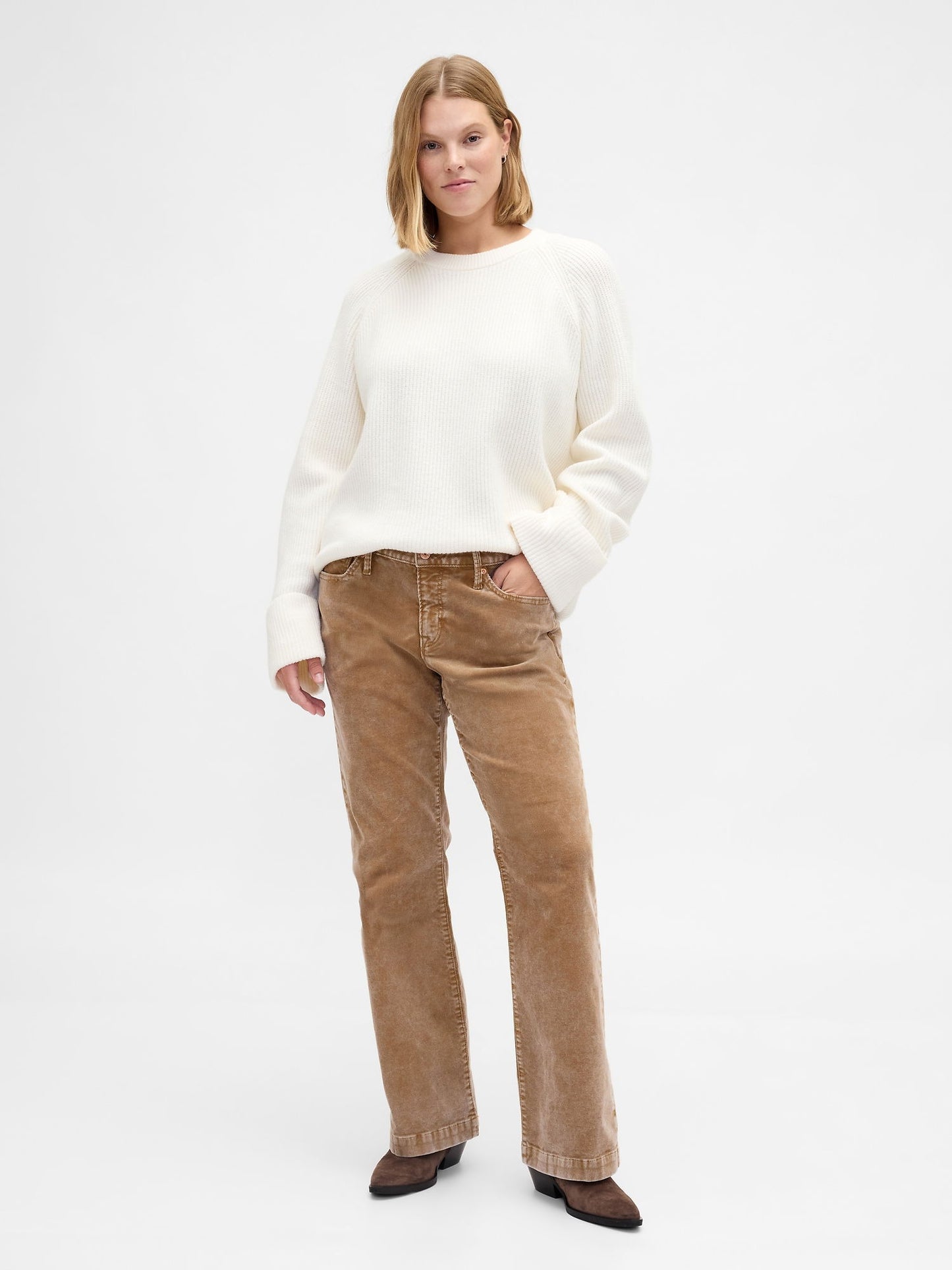 Kahverengi Low Rise Kadife Long & Lean Pantolon