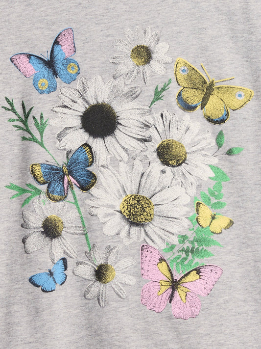 Açık Gri Relaxed Grafik Baskılı T-shirt