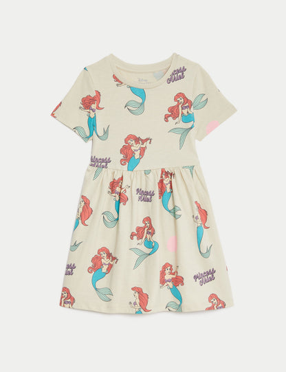Saf Pamuklu The Little Mermaid™ Kısa Kollu Elbise (2-8 Yaş)