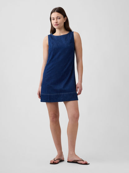 Koyu Mavi Denim Apron Mini Elbise
